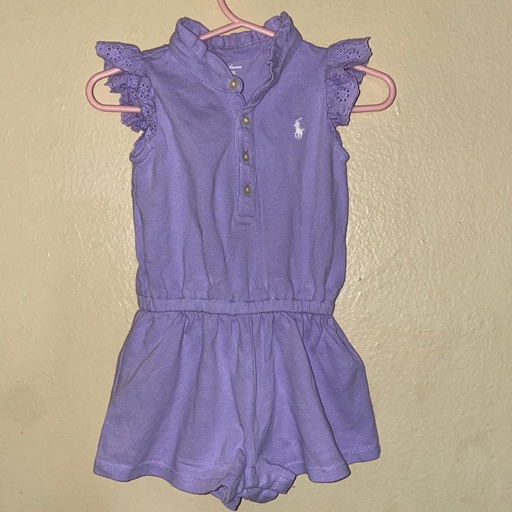Baby girls polo eyelet sleeve romper